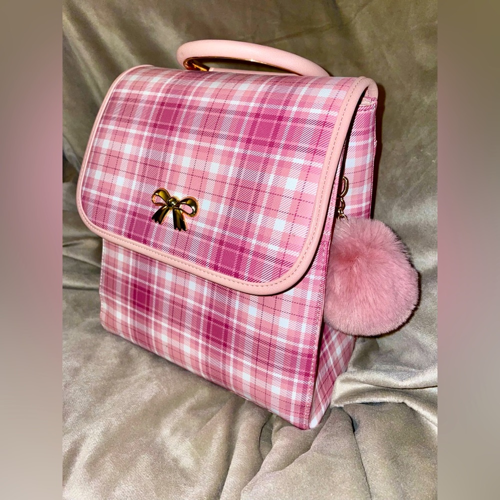 Pink plaid mini backpack